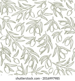 Simple olive pattern with twigs and berries