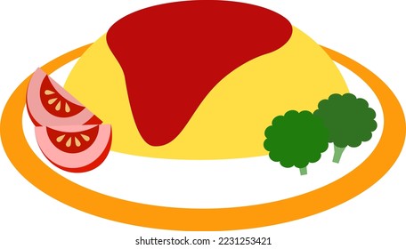 Simple omelette with rice on the plate of the orange.