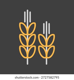 Un icono simple sobre fondo oscuro de dos orejas de trigo dorado. Diseñado en un estilo de contorno limpio, moderno y plano. Ideal para envases de alimentos, menús y etiquetas de productos orgánicos.
