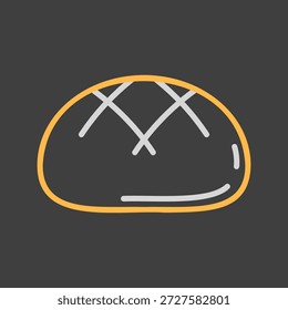 A simple on dark background icon of a freshly baked boule loaf of bread. Designed in a clean, modern, flat outline style. Can be used for menus, food apps, and websites.
