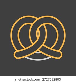 Um simples ícone de fundo escuro de um pretzel alemão recém-assado. Projetado em um estilo de contorno limpo, moderno e plano. Ideal para menus de padaria, aplicativos de comida e sites.
