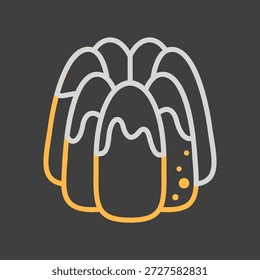 A simple on dark background icon of a classic Savarin or Rum Baba cake with icing. Designed in a modern flat outline style. Ideal for menus, food apps, and cafe websites.
