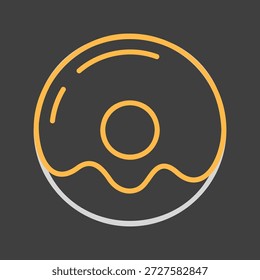 Ein einfaches Symbol auf dunklem Hintergrund eines klassischen glasierten Donut-Gebäcks. Das Design ist sauber, modern und flach. Ideal für Menüs, Food-Apps und Café-Websites.
