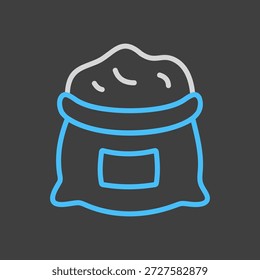 Um simples ícone de fundo escuro de um saco de farinha, um ingrediente de cozimento chave. Projetado em um estilo de contorno limpo, moderno e plano. Ideal para menus, aplicativos de receitas e sites relacionados a alimentos.
