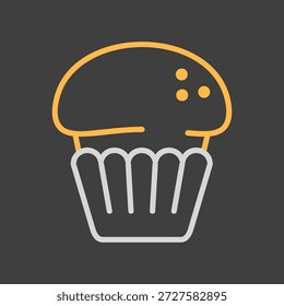 Ein einfaches auf dunklem Hintergrund Symbol eines köstlichen frisch gebackenen Cupcakes. Das Design ist sauber, modern und flach. Ideal für Menüs, Food-Apps und Websites.
