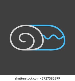 Un icono simple sobre fondo oscuro de un delicioso rollo de bizcocho dulce. Diseñado en un estilo de contorno limpio, moderno y plano. Ideal para menús de cafetería, App de alimentos y Sitios web.
