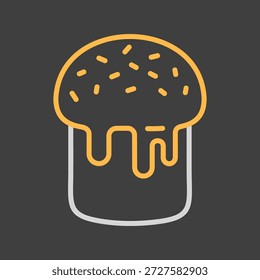 A simple on dark background icon of traditional Easter bread (Kulich) with white icing. Designed in a clean, modern, flat outline style. Ideal for holiday-themed designs, apps, and menus.
