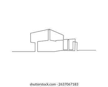 simple one continuous line logo, building architectural design vector illustration, isolated on transparent background