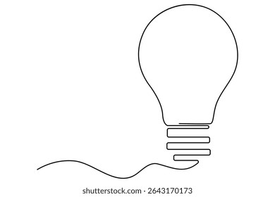Simple one line art drawing of light bulb symbol with clean modern vector outline isolated on white background

