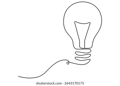Simple one line art drawing of light bulb symbol with clean modern vector outline isolated on white background
