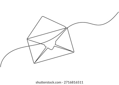 Dibujo simple de una línea de un sobre de correo abierto para leer o recibir mensajes