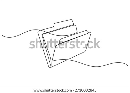 Simple one line art illustration of an open folder icon. Data organization.