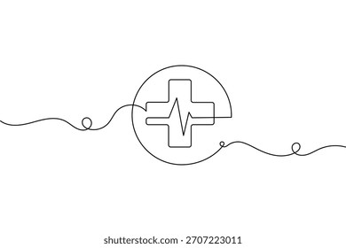  Simple una línea de arte ubicación pin ecg y dibujo continuo cruzado médico