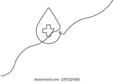 Simple one line art location pin ecg and medical cross continuous drawing