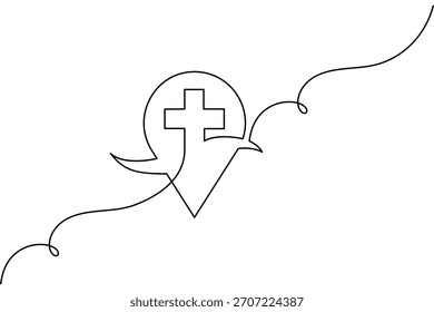 Simple una línea de arte ubicación pin ecg y dibujo continuo cruzado médico