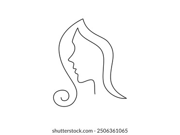 Simple one line artwork of a girl face minimalist style on a white background, celebrating understated beauty