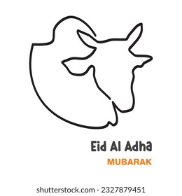 Sencillo logotipo de cabeza de toro de una línea. Una línea continua de vacas, símbolo del animal sacrificial en el Eid al-Adha. Ilustración vectorial del icono de la cabeza del toro.