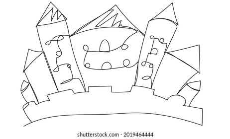 Simple one line Castle on a white background. Schematic vector fortress with towers.