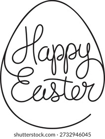 Simple one line drawing forming oval shape containing beautifully scripted text happy easter message artistic continuous stroke design ideal for spring holiday greetings decorations