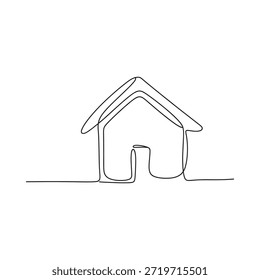 Desenho simples de uma linha de uma casa com uma porta e telhado arremessado