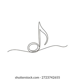 Simple one line drawing of a musical note in black and white