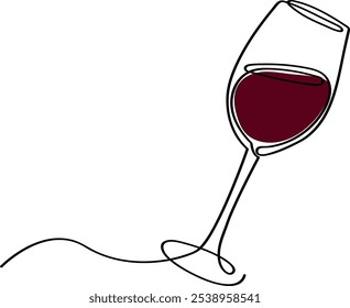 Einfache Einzeilige Zeichnung eines Weinglases mit Rotwein