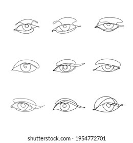 Icono simple de un ojo de línea aislado en fondo blanco. Logotipo oftalmólogo de dibujo continuo. Ojos humanos hechos con líneas simples. Colección de ilustración de vectores de dibujos de creatividad de béisbol