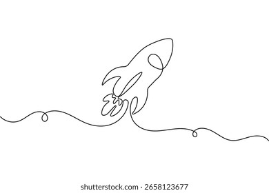 Dibujo de cohete simple de una línea con diseño minimalista moderno