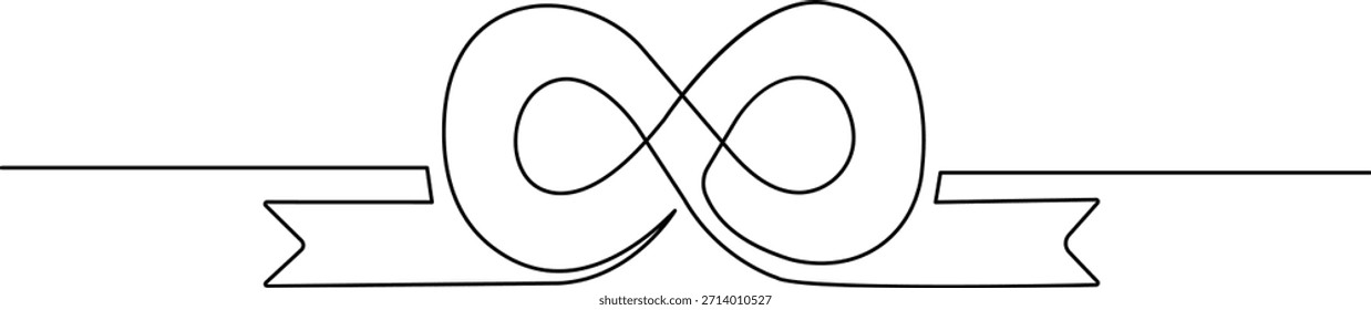 Simple boceto de una línea de un nudo de la eternidad en una cinta que fluye