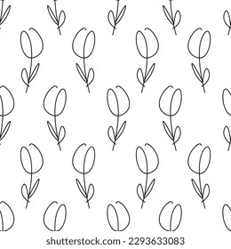 Simple one line style flowers. Modern seamless pattern.