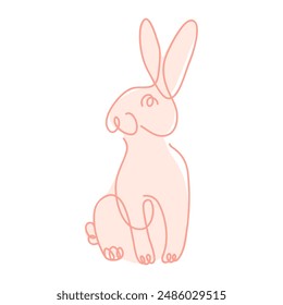 simple one line style rabbit.  Rabbit icon. Continuous line drawing of easter rabbit  minimalist hand drawn vector illustration. Isolated on white background.