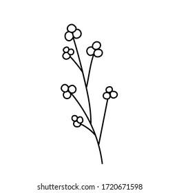 simple one stylized herb branch with round berries. isolated on a white background. Hand drawing sketch.	