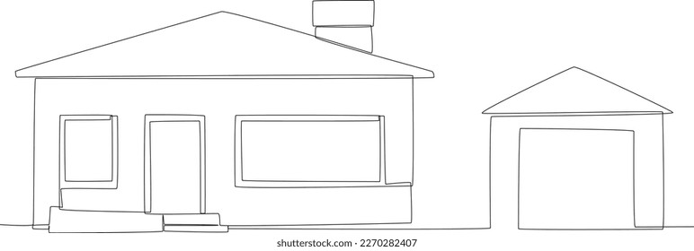 A simple one-floor house with a garage. Housing one line drawing.