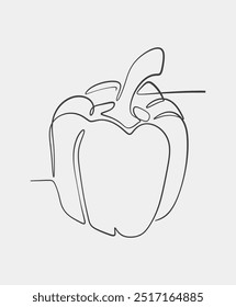 Simple one-line drawing of a bell pepper, showcasing minimalist design and modern abstract illustration of fresh vegetables.