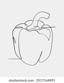 Simple one-line drawing of a bell pepper, showcasing minimalist design and modern abstract illustration of fresh vegetables.