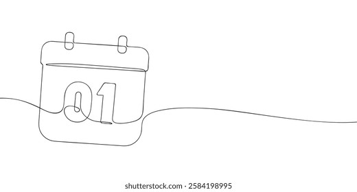 Simple one-line drawing of a desk calendar displaying second day of the month. The minimalistic design represents new beginnings, celebrations, and planning.