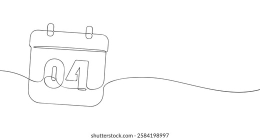 Simple one-line drawing of a desk calendar displaying fourth day of the month. The minimalistic design represents new beginnings, celebrations, and planning.