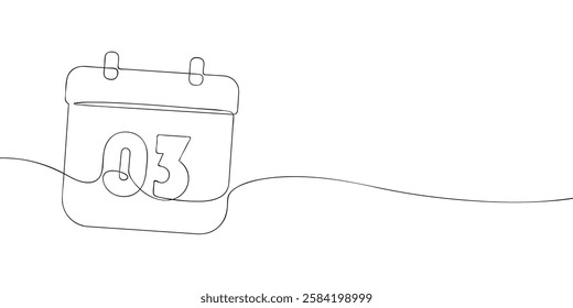 Simple one-line drawing of a desk calendar displaying third day of the month. The minimalistic design represents new beginnings, celebrations, and planning.