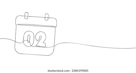 Simple one-line drawing of a desk calendar displaying second day of the month. The minimalistic design represents new beginnings, celebrations, and planning.