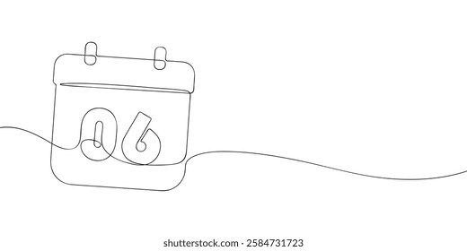 Simple one-line drawing of a desk calendar displaying sixth day of the month. The minimalistic design represents new beginnings, celebrations, and planning. Vector illustration.