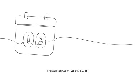 Simple one-line drawing of a desk calendar displaying eighth day of the month. The minimalistic design represents new beginnings, celebrations, and planning. Vector illustration.