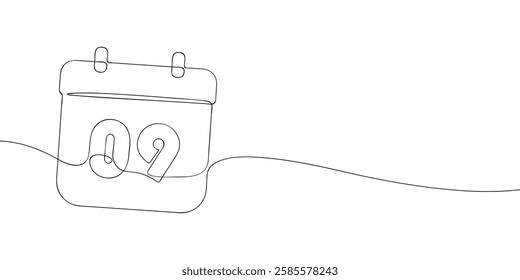 Simple one-line drawing of a desk calendar displaying ninth day of the month. The minimalistic design represents new beginnings, celebrations, and planning. Vector illustration.