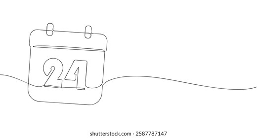 Simple one-line drawing of a desk calendar displaying twenty fourth day of the month. The minimalistic design represents new beginnings, celebrations, and planning. Vector illustration.