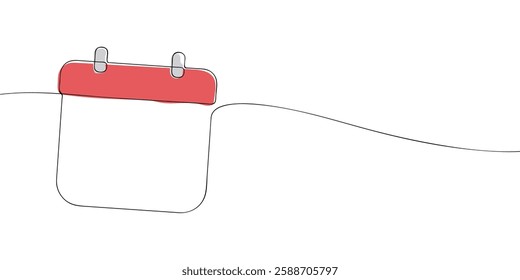 Simple one-line drawing of a desk calendar displaying day of the month. The minimalistic design represents new beginnings, celebrations, and planning. Vector illustration.