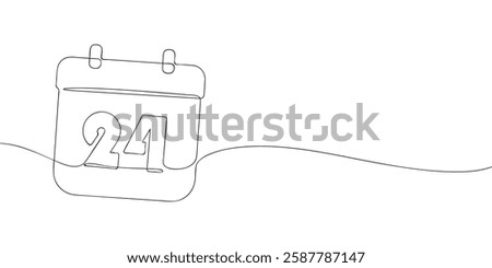 Simple one-line drawing of a desk calendar displaying twenty fourth day of the month. The minimalistic design represents new beginnings, celebrations, and planning. Vector illustration.