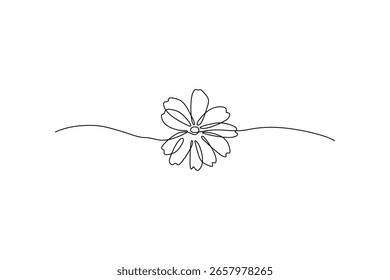 Desenho simples de uma linha de uma flor sobre pétalas brancas delicadas, arte de linha fina Moderno, minimalista