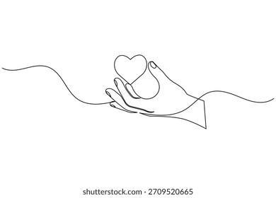 Desenho simples de uma linha ilustrando cuidados, amor, conexão e caridade.