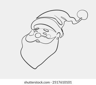 A simple one-line drawing of Santa Claus wearing his signature hat, featuring a minimalist design on a white background.