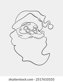 A simple one-line drawing of Santa Claus wearing his signature hat, featuring a minimalist design on a white background.