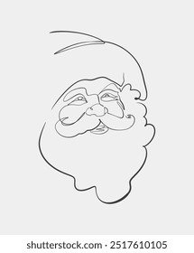 Un simple dibujo de una línea de Santa Claus con su sombrero característico, con un diseño minimalista sobre un fondo blanco.